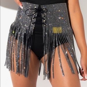 Akira Label Rhinestone Fringe Belt